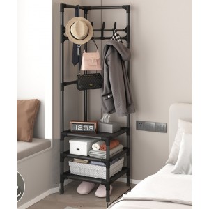 Кутова вішалка-стелаж для одягу з полицями для взуття, 3 полиці Чорна
