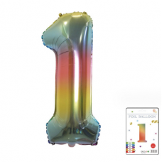 Фольгированный надувной шар 81 см. Цифра 1. Радуга