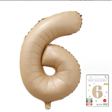 Фольгированный надувной шар 101,5 см. Цифра 6. Бежевый