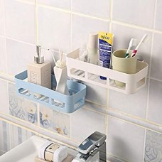 Полка для ванной комнаты или кухни на клейкой основе, 25,5*10*7 см. Серо-синяя