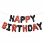 Набір надувних фольгованих кульок для створення композиції Happy Birthday. Червоно-чорний