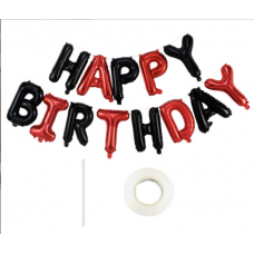 Набор надувных фольгированных шариков для создания композиции Happy Birthday. Красно-черный