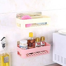 Полка для ванной комнаты или кухни на клейкой основе, 25,5*10*7 см. Красно-розовая