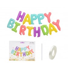 Набор надувных фольгированных шариков для создания композиции Happy Birthday. Разноцветные матовые