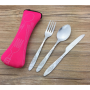 Набор столовых приборов 3 в 1 + чехол. Малиновый