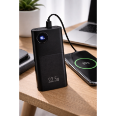 Внешний акумулятор, повербанк 20 000 мАч с быстрой зарядкой 22.5W и LED-дисплеем, USB + Type-C + Micro-USB, чёрный