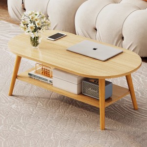 Овальный журнальный столик с двумя ярусами, размером 100*48*41,5 см. Дерево