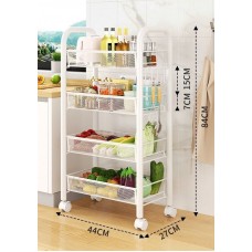 Этажерка на колесах с 4 съёмными полками, металлическая. 44*26*84см Белый