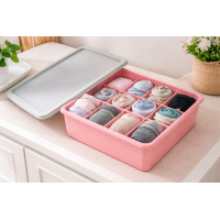 Ящик-органайзер з кришкою на 10 комірок для зберігання шкарпеток. Мікс