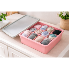 Ящик-органайзер с крышкой на 10 ячеек для хранения носков. Микс