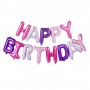 Набор надувных фольгированных шариков для создания композиции Happy Birthday. Розовый-сиреневый матовый