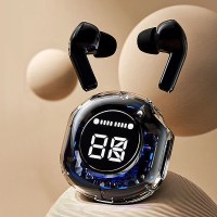 Беспроводные наушники Bluetooth 5.3 в прозрачном кейсе, чёрные