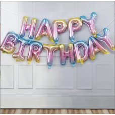 Набор надувных фольгированных шариков для создания композиции Happy Birthday. Радуга