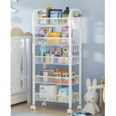 Этажерка на колесах с 5 съёмными полками, металлическая. 44*26*102см Белая