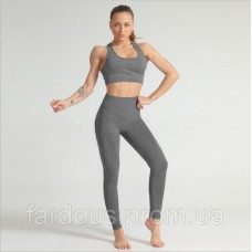 Женский спортивный комплект лосины и топ для фитнеса, бега и йоги, L/XL. Серый