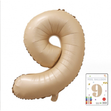 Фольгированный надувной шар 101,5 см. Цифра 9. Бежевый