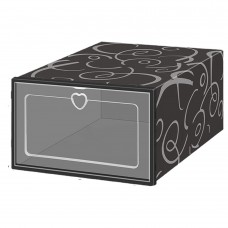 Органайзер-контейнер пластиковый для хранения обуви, складной, 31*21*12 см. Черный с узором