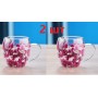 Набор стеклянных чашек с двойными стенками, украшенные сухоцветами розовыми, 250 мл