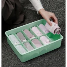 Ящик-органайзер с крышкой на 10 ячеек для хранения носков. Мятный
