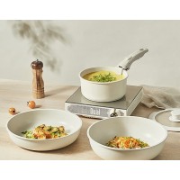 Набір антипригарного посуду з 5 предметів зі знімною ручкою, молочно-білий