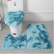 Набор меховых ковриков для ванной и туалетной комнаты, 3 шт. Голубой