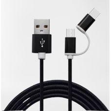 Кабель USB 2 в 1 Lightning/ MicroUSB, 2A, 1 метр. Черный