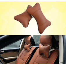 Подушка-подголовник, подушка для безопасности в авто из эко-кожи. Коричневая
