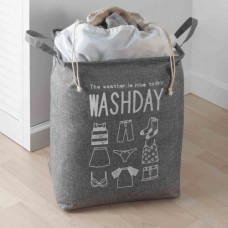 Кошик складний Washday для білизни, одягу та іграшок із затяжкою, 43×33×50 см. Сірий