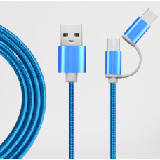 Кабель  USB 2 в 1 Lightning/ MicroUSB, 2A, 1 метр. Голубой
