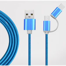 Кабель USB 2 в 1 Lightning/ MicroUSB, 2A, 1 метр. Блакитний