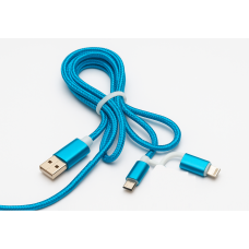 Кабель для зарядки USB 2 в 1 Lightning/ MicroUSB, 2A, 1 метр. Блакитний
