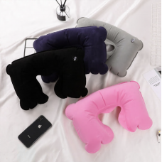 Подушка надувная туристическая на шею, для путешествий, полета и отдыха. Черная