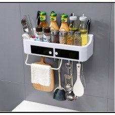 Полиця-органайзер на кухню або у ванну з тримачем для рушників. Сіра