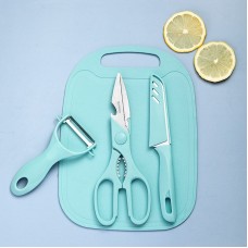 Уцінка.Набір Ніж кухонний + овочечистка (метал) + ножиці + обробна дошка. Блакитний