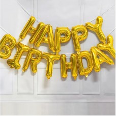 Набор надувных фольгированных шариков для создания композиции Happy Birthday. Золото