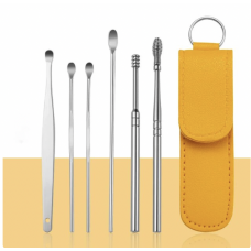 Портативный набор инструментов для чистки ушей в чехле, 6 шт/набор. Желтый