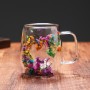 Набор стеклянных чашек с двойными стенками и дном, украшены сухоцветами разноцветными , 350 мл
