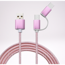 Кабель USB 2 в 1 Lightning/ MicroUSB, 2A, 1метр. Розовое золото