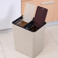 Відро-контейнер для сміття з перегородкою, крем