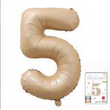 Фольгированный надувной шар 101,5 см. Цифра 5. Бежевый